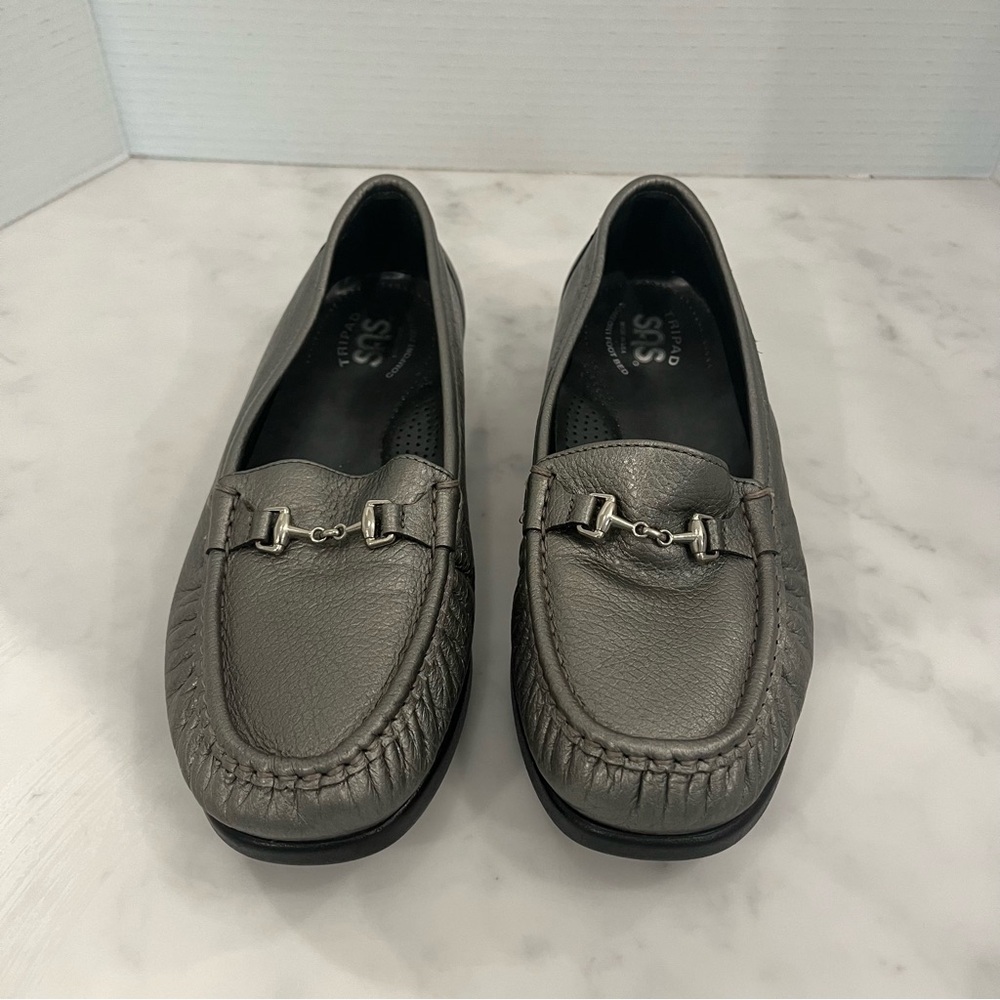 SAS Metro Horsebit Loafers Shoes Silver Pewter Leather Size 8W Tripad
